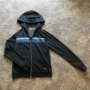 Aviator Nation “5 stripe hoodie - charcoal //blue” striped zip-up, size S